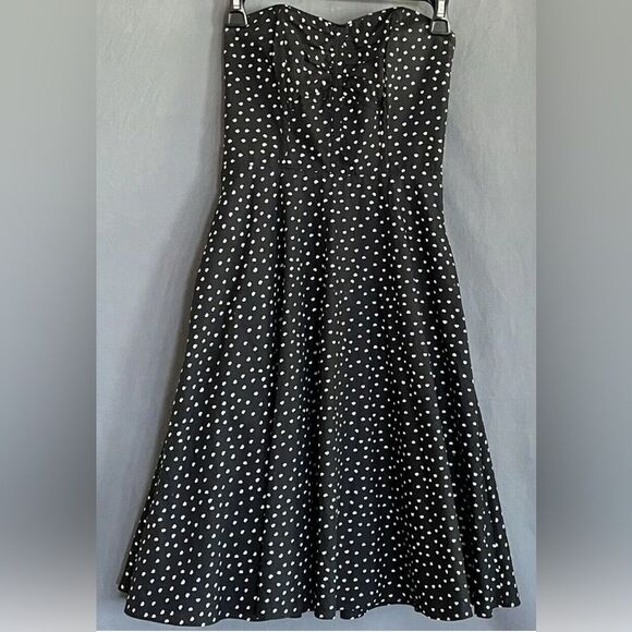 White House Black Market Black White Polka Dot Halter Dress Women’s Size 14 - Picture 4 of 8